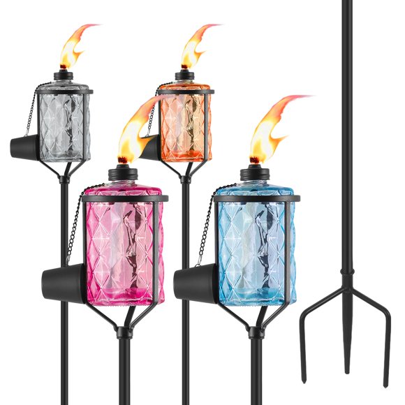 Antorchas de Vidrio MQKIWAO Juego de 4, coloridas, 150 cm, recargables