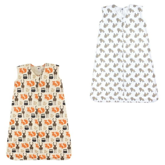 Hudson Baby Unisex Baby Cotton Sleeveless Wearable Sleeping Bag, Sack, Blanket, Woodland Creatures Lion 2-Pack, 18-24 Months