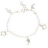 CZ Sterling Silver Flat Dolphin and Fish Charm Bracelet, 6