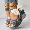 thumbnail image 5 of eczipvz Chaussures pour Femmes, Sandales Décontractées à Talon Compensé Imprimé, Semelle Blanche, Vert, 5 of 5