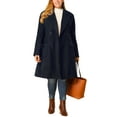 thumbnail image 5 of Unique Bargains Women's Plus Notched Lapel Double Breasted Long Coat Navy Blue 1X, 5 of 7