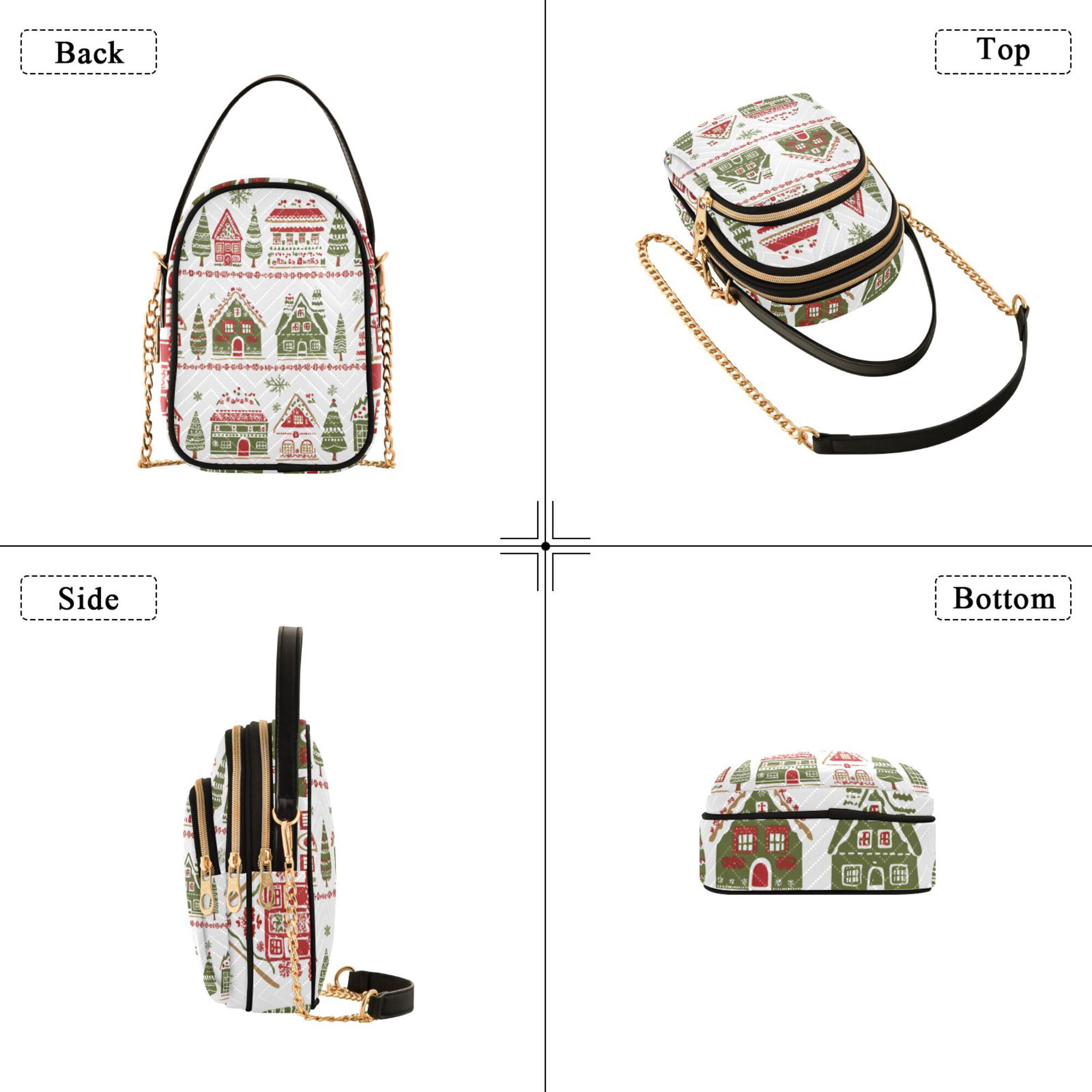 FORMRS Crossbody Bag for Women Quilted Travel Shoulder Cell Phone Purse with Chain Strap Handbag, Red Christmas House