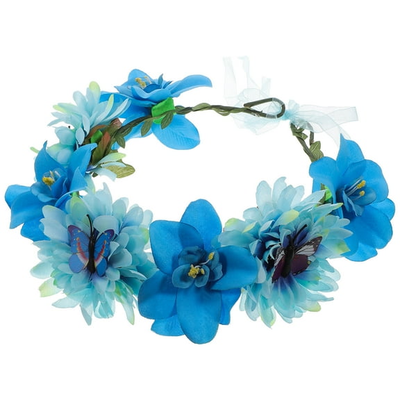 OUNONA Butterfly Wreath Headband Bridesmaid Flowers Girl Headbands Miss Blue