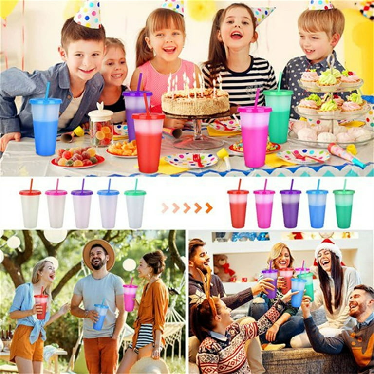 NOGIS Reusable Plastic Tumblers with Lids & Straws - 6 Pcs 16oz Large Color  Changing Cups for Adults Kids Women Party