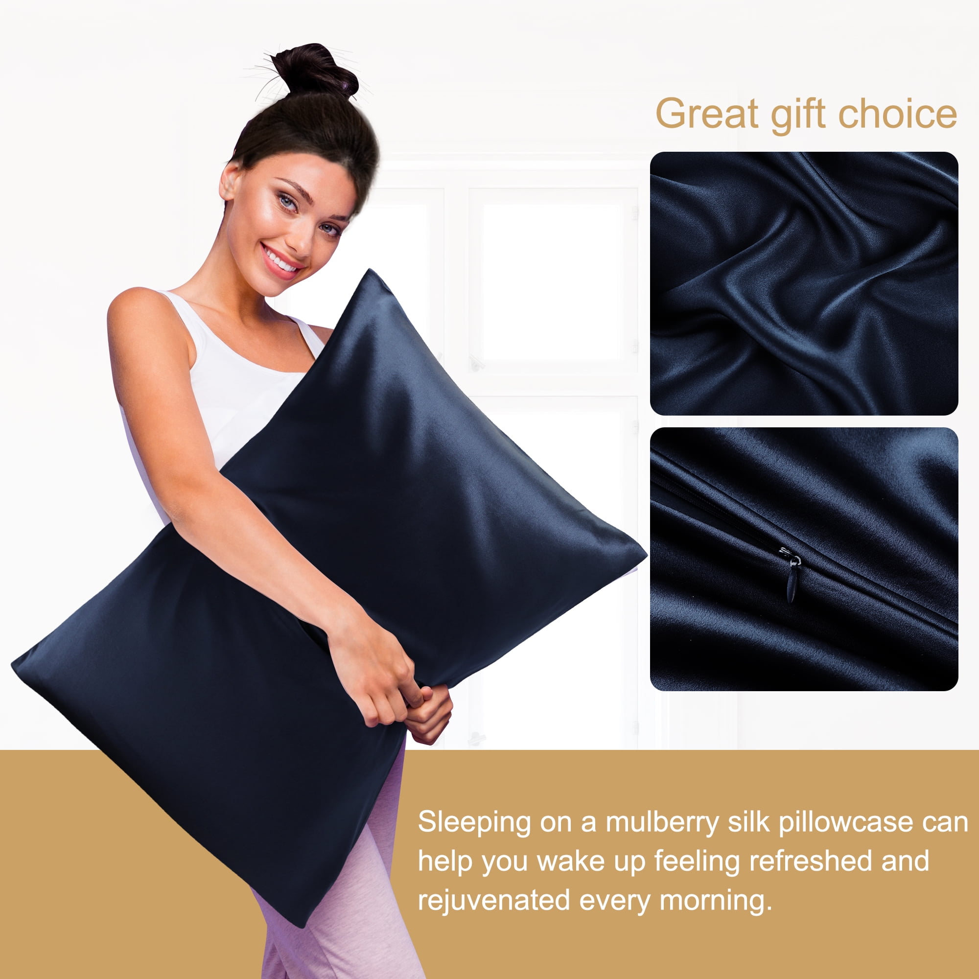 PiccoCasa Pure Silk Pillowcase with Zipper, Standard(20"x26"), Royal Blue, 1 Piece
