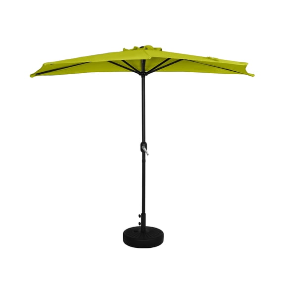WestinTrends Lanai 9 Ft Outdoor Patio Half Umbrella with Base Include, Small Grill Deck Porch Balcony Shade Umbrella with Crank, 20 inch Fillable Round Base, Lime Green