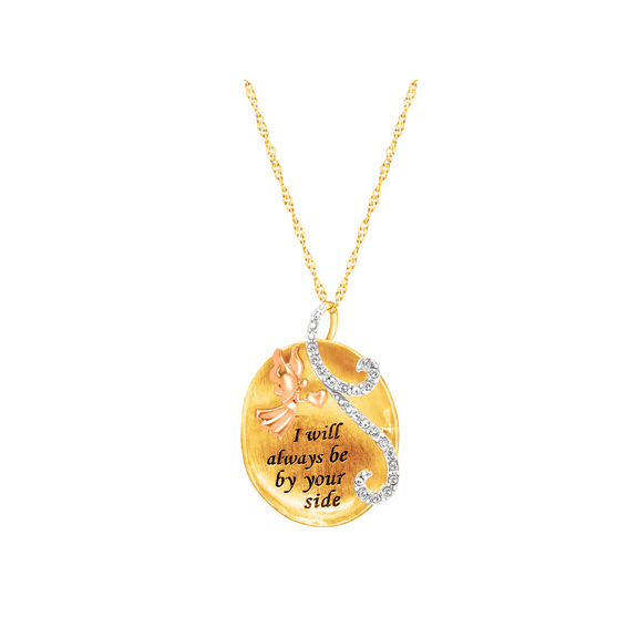 Angel Pendant Necklace with Swarovski Crystals in 18kt Three-Tone Gold-Plated Sterling Silver