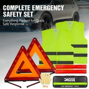 Car Emergency Roadside Kit, Safety Triangle Warning Kit 5 Packs with Foldable Reflective Road Triangles, Safety Vest and Gloves for Roadside Emergency