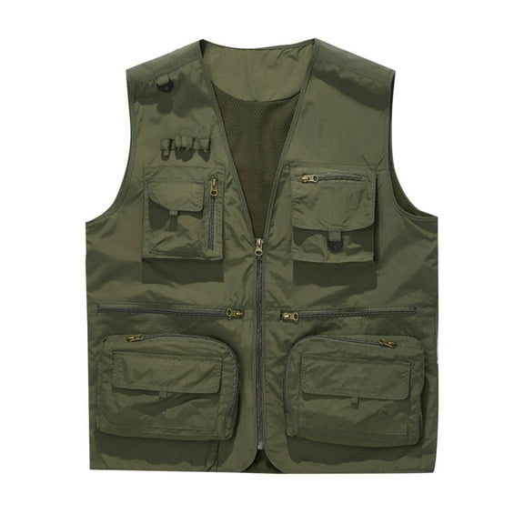 OGLCCG Men's Utility Fishing Cargo Vest Outdoor Fishing Safari Travel Photo Vest Lightweight Hiking Waistcoat With Multi Pockets