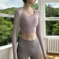 thumbnail image 6 of Women's Long Sleeve Yoga Crop Top With Builts In Bra Support High Elasticity Workout Shirt For Fitness Training, 6 of 8