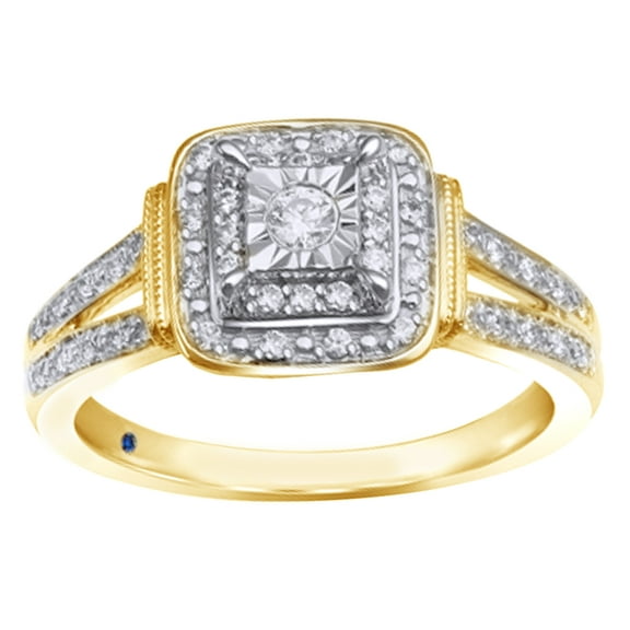AFFY White Natural Diamond Square Frame Promise Ring in 10k Yellow Gold