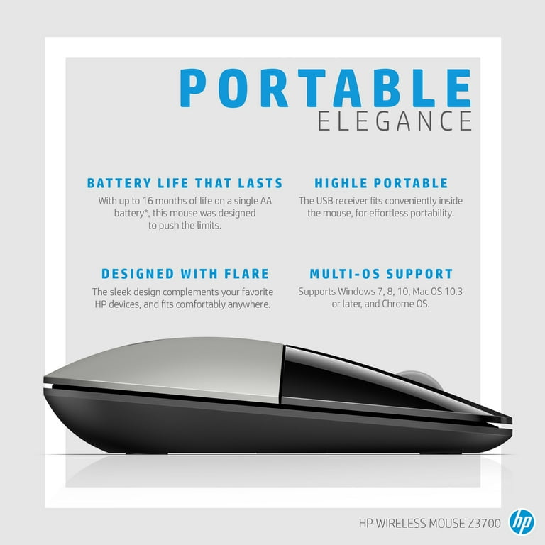 HP Wireless Mouse Z3700, 7UH87AA#ABL - Cordless, Wireless, Laptop