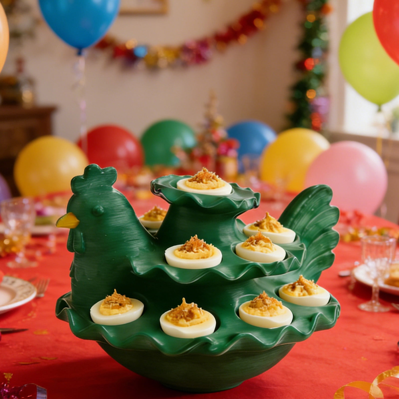 Deviled Egg Containers,Deviled Egg Platter,Easter Chicken Decoration Devil Egg Platter, Reusable Holiday Serving Tray With Green Egg Rack, Party Food Server(Multicolorgreen)