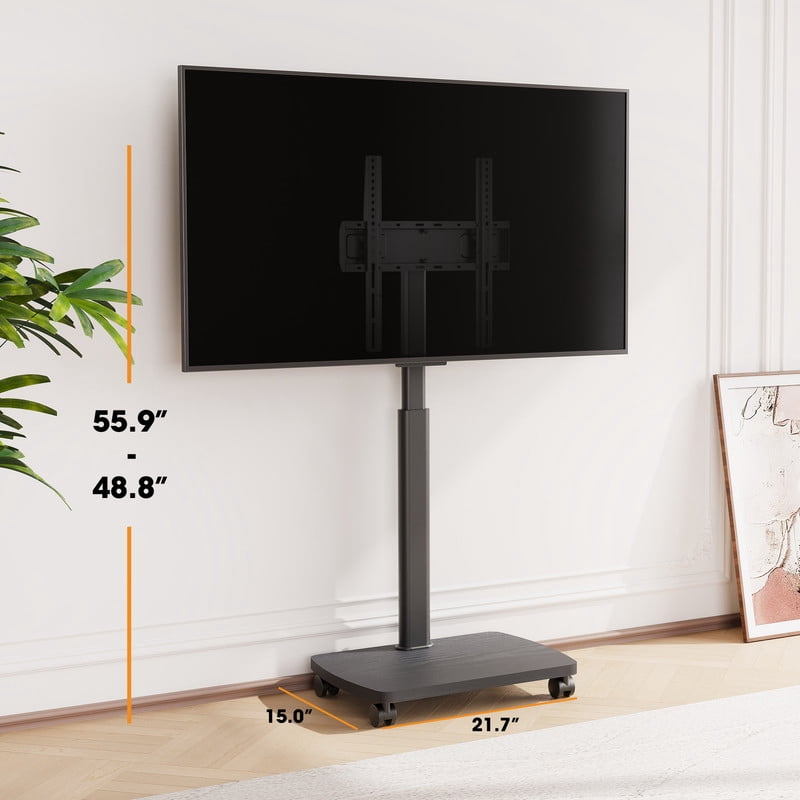 AOKCOS Portable Mobile TV Stand on Wheels, 8-Level Height Adjustable