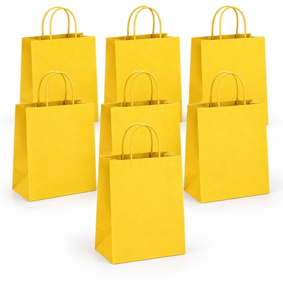 Kraft Paper Gift Bags with Handles, 7 Pcs, 9.8 x 4.9 x 12.9 in, Yellow Shopping Bags