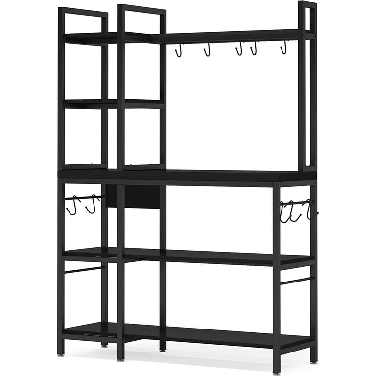 Little Tree Kitchen Bakers Rack with Storage, 43 inch Wide Large Kitchen Racks Shelves, 5-Tier Tall Bakers Rack Utility Kitchen Shelves Storage