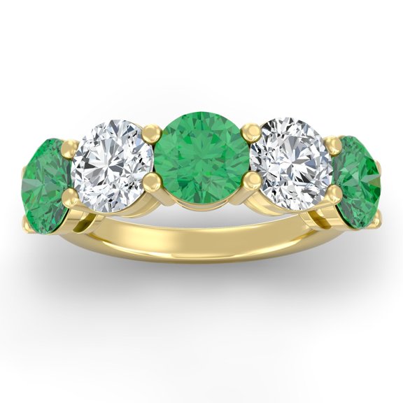 ARAIYA FINE JEWELRY 1 CT. T.W Round Shape Lab Grown Diamond and Natural Emerlad Five Stone Anniversary Band Ring | 10K Yellow Gold Five Stone Wedding Band Ring Size 9