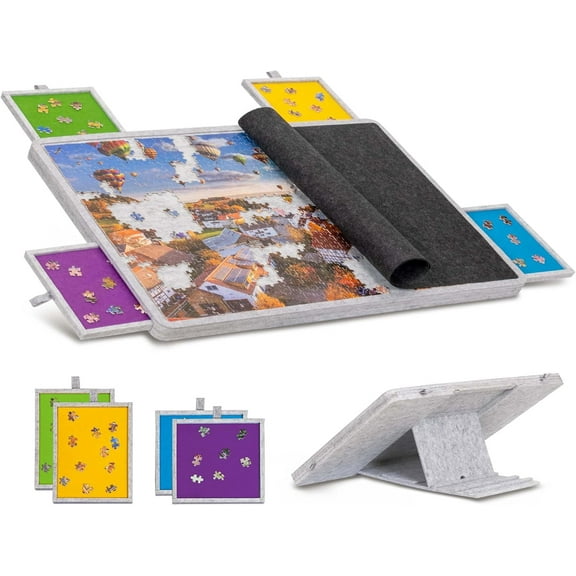 1000 Pc Tilting Puzzle Board with 4 Colorful Drawers & Cover, Adjustable Puzzle Table With Built-in Easel Stand.
