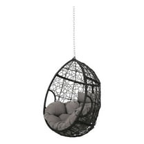 Castic Outdoor Hanging Chair- 46 Inch Rattan Frame- Black Iron- Gray