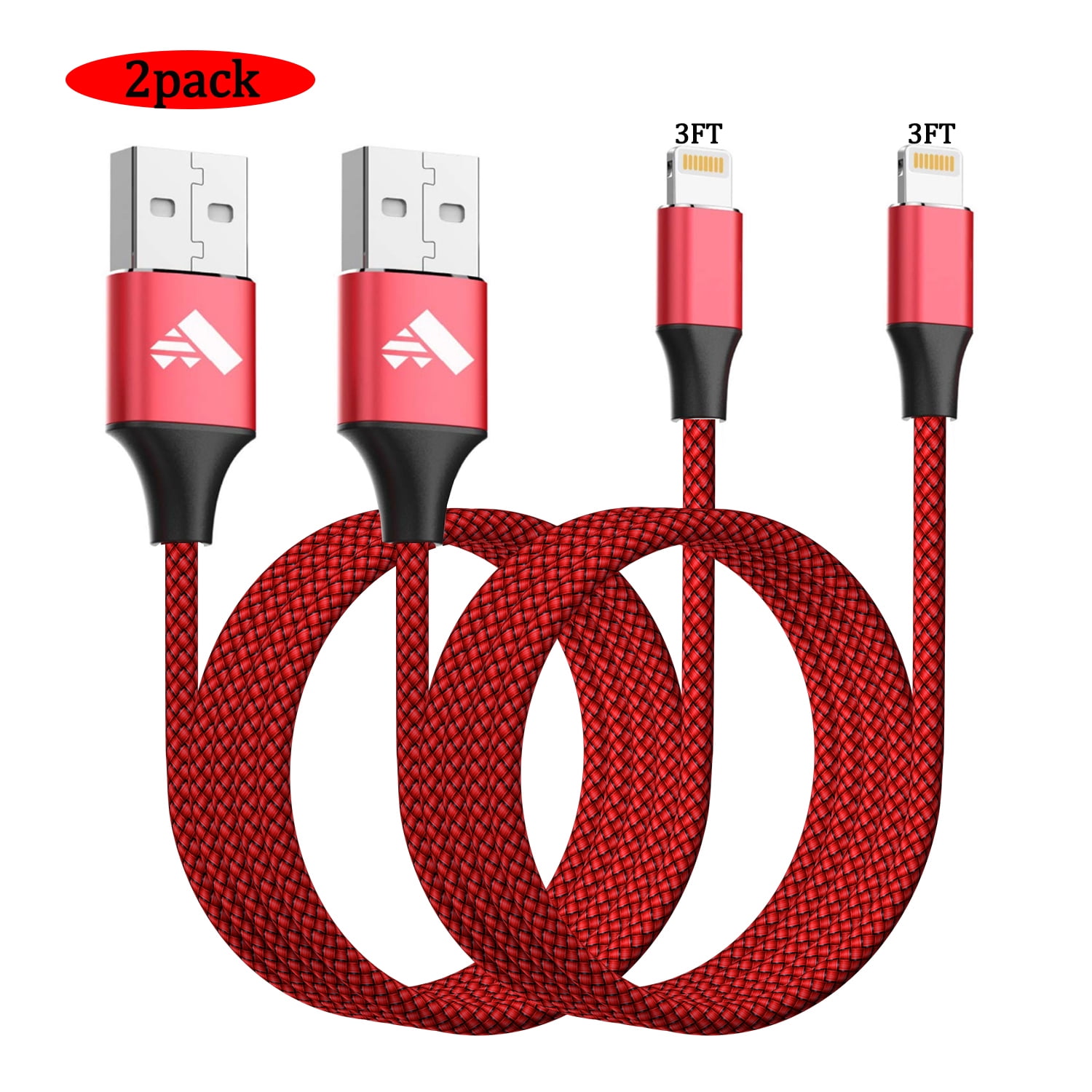 Aioneus 2X 3FT iPhone Charger Cable Phone Charging Cord Nylon Braided