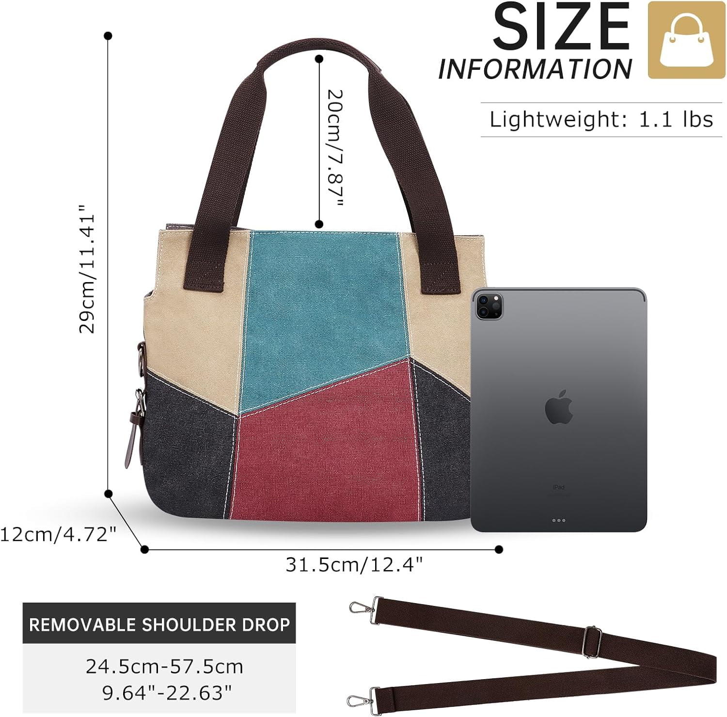 Euphrates Women's Canvas Large Hobo Bag with 2 Straps, Multicolor