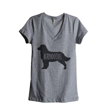 Bernedoodle Dog Silhouette Women's Fashion Relaxed V-Neck T-Shirt Tee Heather Grey Medium