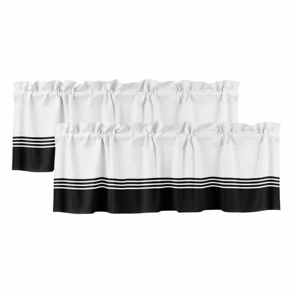 2 Pack Modern Art Valance for Window Black White Simple Striped Farmhouse Kitchen Valance Rod Pocket Short Curtain Topper Decorative Window Treatment for Living Room Bedroom 42"x18"