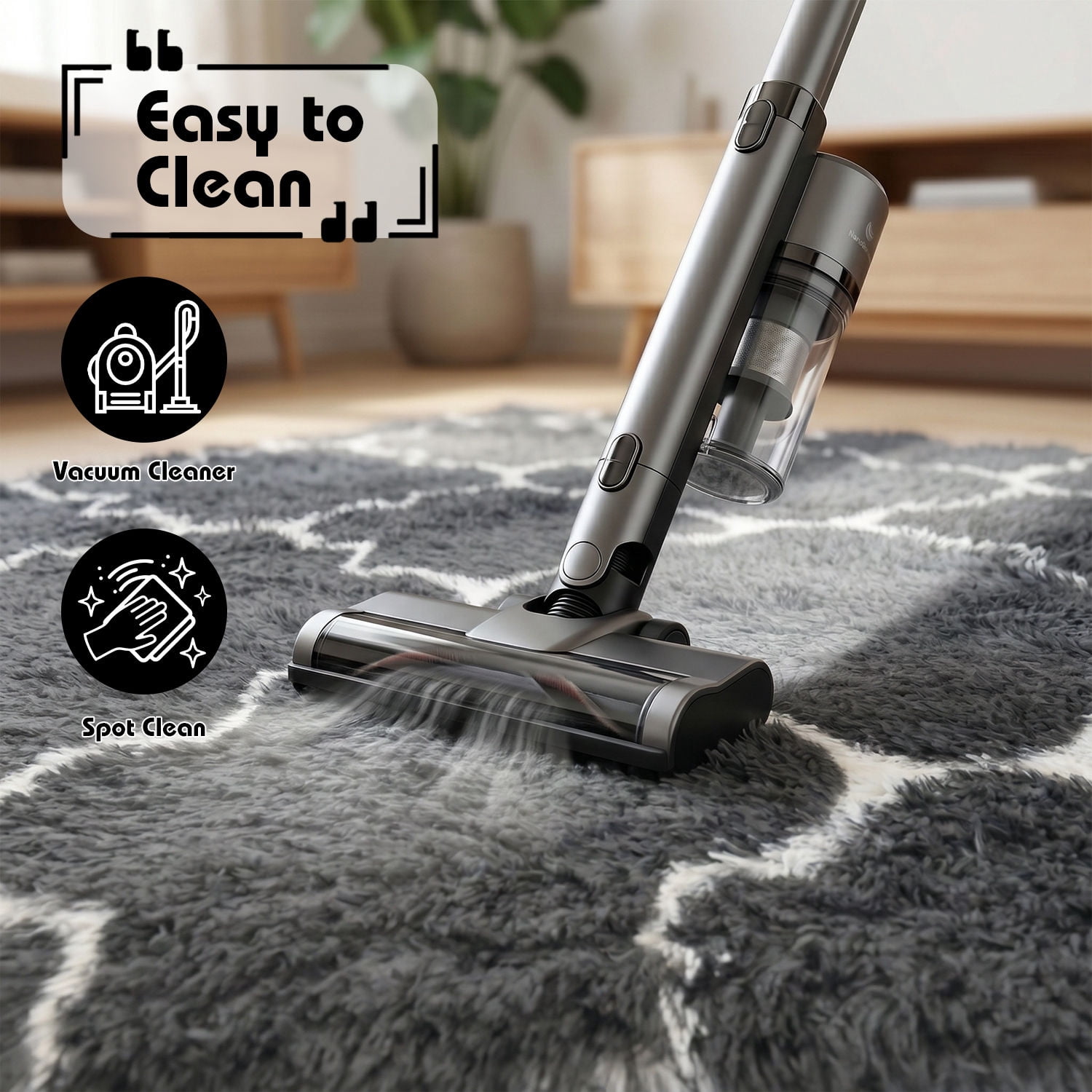 Pentantan Shag Area Rug, 8ft x 10ft Geometric Soft Fluffy Rugs for Living Room Bedroom Indoor Carpet, Gray & White