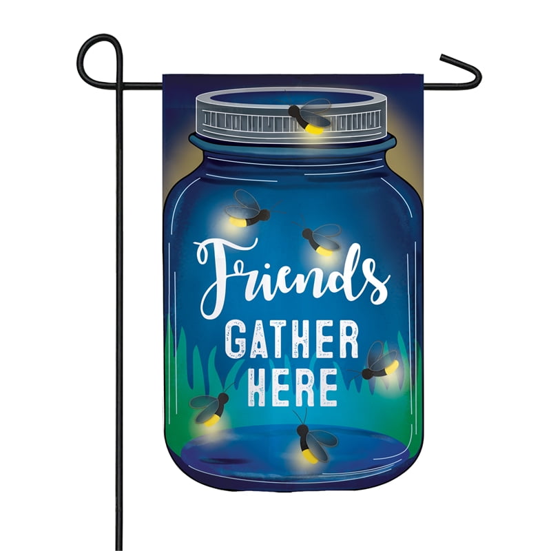 Evergreen Flag, Firefly Friends Gather Here Garden Solar LED Flag, 18