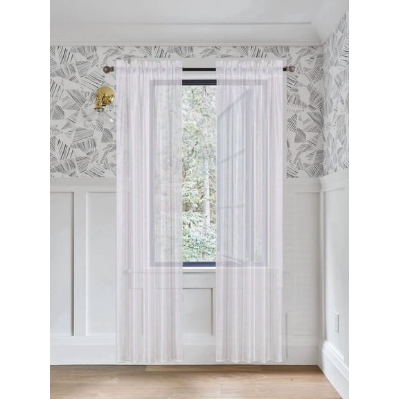 Gorgeous Home Linen 2 PC Solid Semi Sheer Faux Silk Rod Pocket Curtain Window Panel for any Room 55" Wide X 84"Long Each White Color