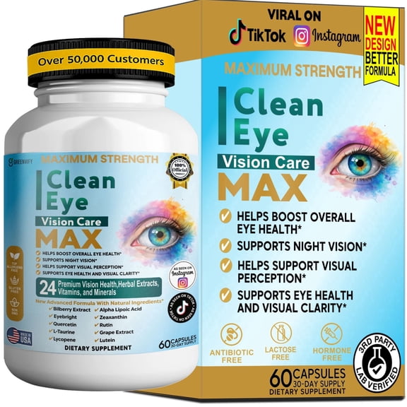 GreenVify Clean Eye Vision Care Max – Eye Support Dietary Supplement for Daily Vision, Advanced Antioxidant Formula