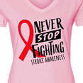 thumbnail image 4 of Inktastic Never Stop Fighting Stroke Awareness Red Ribbon Women's V-Neck T-Shirt, 4 of 5