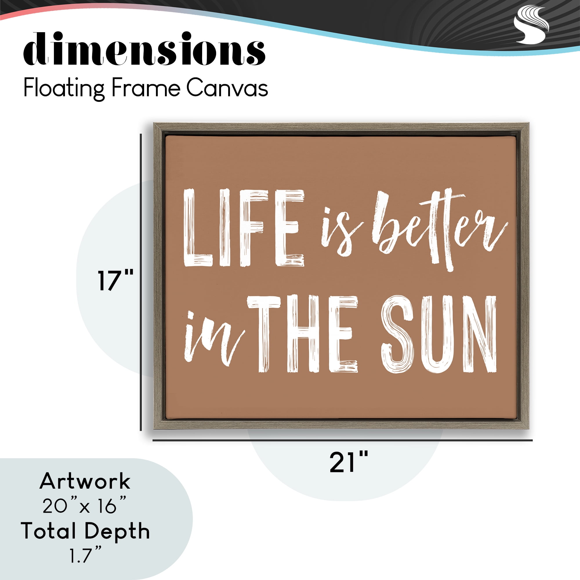 Life Better In Sun Brown Brown Framed Floater Canvas Wall Art, design by Lettered and Lined