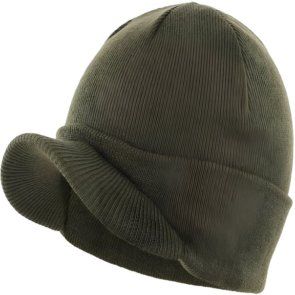 TELOLY Men's Winter Beanie Hat with Brim Warm Double Knit Cuff Beanie Cap