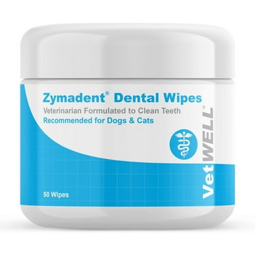 VetWELL Zymadent Cat & Dog Dental Wipes - Teeth Cleaning & Dental Care with Chlorhexidine - 50 ct