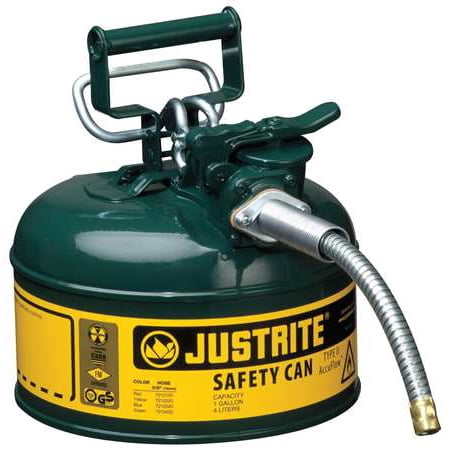 Justrite Laboratory Safety Cans - JUSTRITE 7210420 1 gal. Green Galvanized Steel Type II Safety Can, For Oil