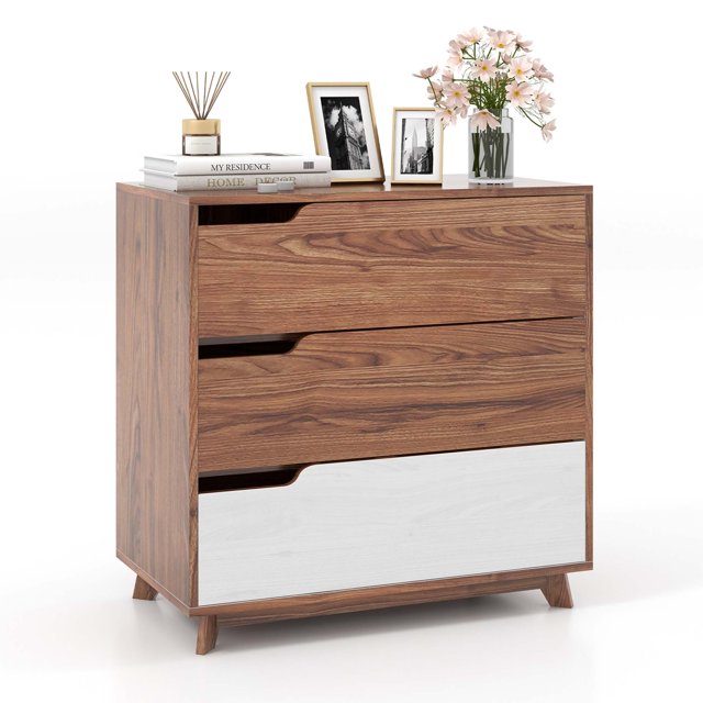 Costway Commode 3 Tiroirs Table de Chevet en Bois Style Ferme Organisateur de Rangement Rustique