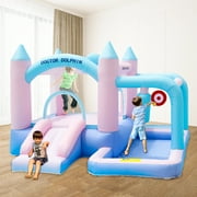 Doctor Dolphin Bounce House with Slide for Backyard Dreamy Inflatable Bouncy Castle with Air Blower,Ball Pit,Basketball Hoop,Ring Toss Game,Dart Game,Punching Bag for Kids 3-12 Years