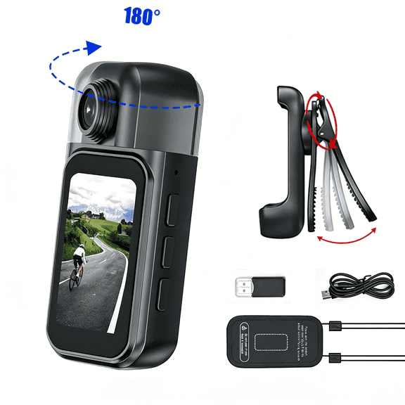 JETO FHD Mini Wearable Body Camera, 32GB, 1.47-Inch Touch Screen, 180° Rotating Lens, Magnetic POV Mount, Clip, Travel, Cycling, Pet Walking