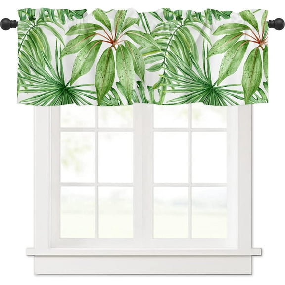 Tropical Palm Leaves Kitchen Curtain Valance, Window Curtain Valance Rod Pocket, 1 Panel Small Valances Window Treatment for Bathroom Living Room Cafe (54x18 inch, Green Plant)