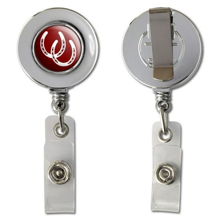 Good Luck Wishes Cards - Horseshoes - Good Luck Retractable Reel Chrome Badge ID Card Holder