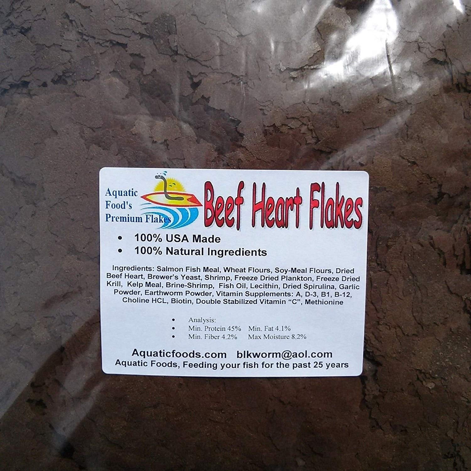 Aquatic Foods Beef Heart Flakes - Premium Tropical Fish Foods - 10-lbs