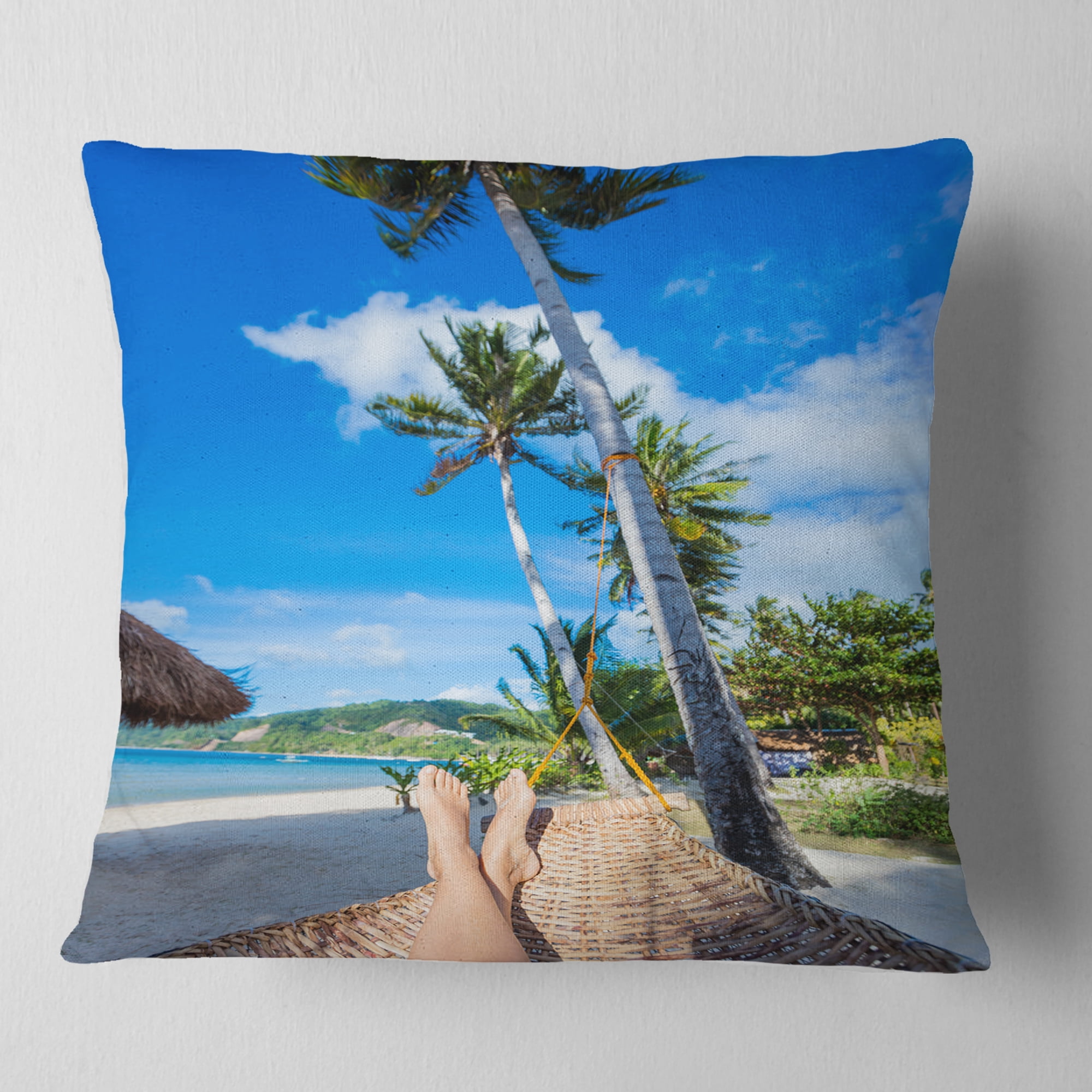 Designart Relaxing in Hammock - Landscape Photography Throw Pillow - 18x18