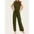 thumbnail image 4 of FreshPretty Jumpsuits For Women Dressy Summer One Piece Sleeveless Ruffle Mock Neck Belt Pockets Formal Wide Leg Pants Romper, 4 of 5