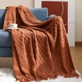 thumbnail image 4 of Throw Blanket for Couch 50 x 60 inches Knit Woven Blankets Cozy Lightweight Decorative Throw for Bed and Living Room,Brick-red, 4 of 6