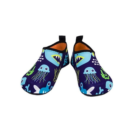

Wazshop Kids Water Shoes Quick Dry Aqua Socks Slip On Beach Shoe Comfort Barefoot Flats Children Swim Casual Blue Jellyfish 5C-6C
