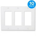 thumbnail image 4 of Maxxima 10 Pack 3 Gang Decorative Outlet Wall Plate - White, Standard Size Cover, Ideal for Light Switch, Outlets, Timers, or Dimmers - 10 Pack, 4 of 4
