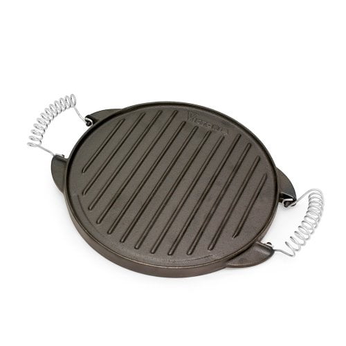 Victoria GDL155 Round Cast Iron Gril. Double Burner Griddle, with Wire