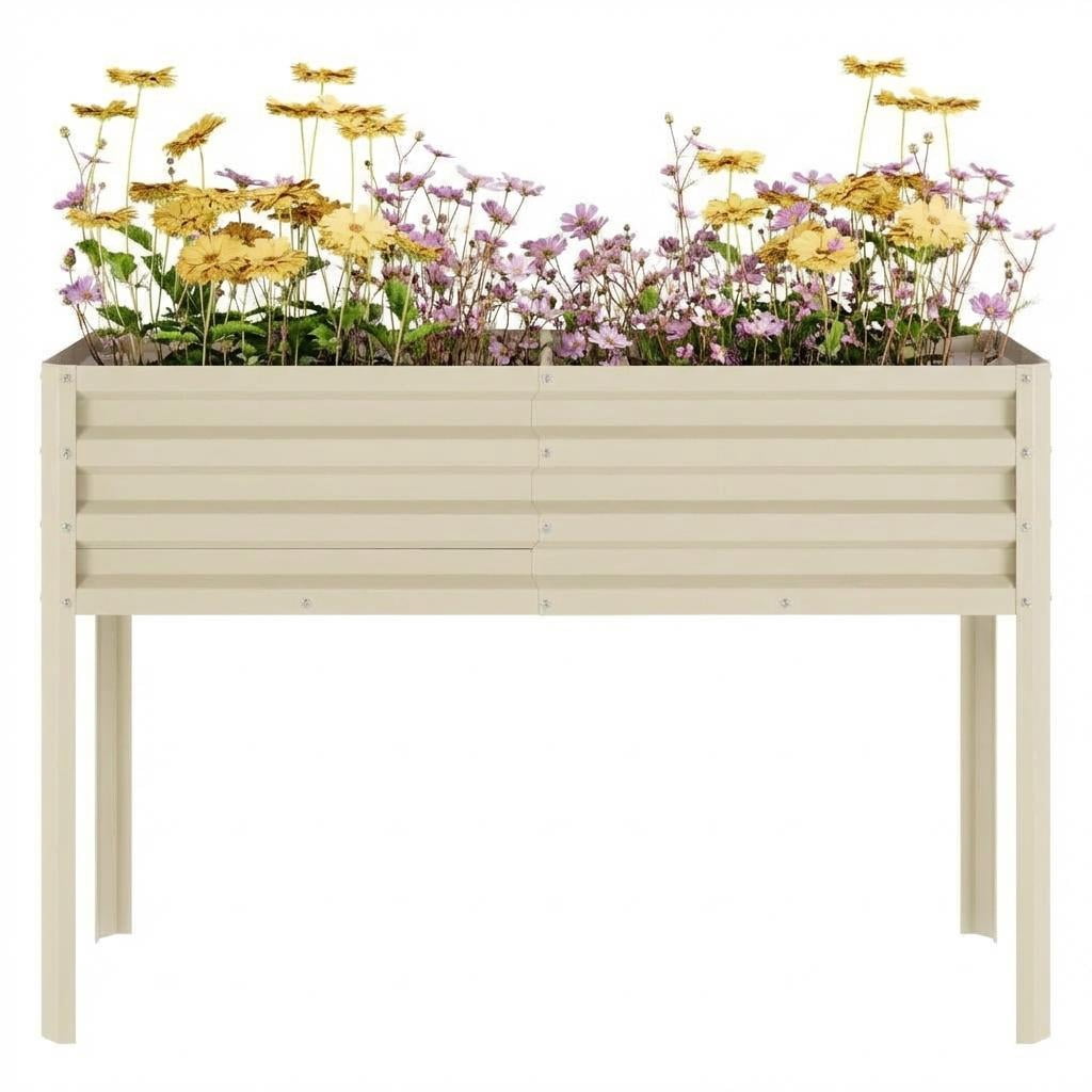 32" Tall Self-Watering Raised Garden Bed with Legs, Heavy Duty Galvanized Steel Planter, Modular Ergonomic Design for Patio Backyard, Beige