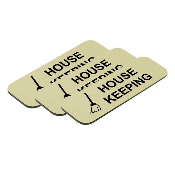 House Keeping 1 x 3" Name Tag/Badge, Brushed Gold, (3 Pack)
